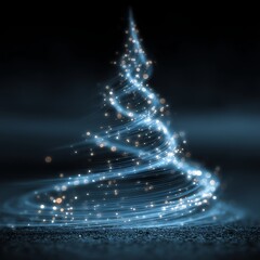 Digital Christmas Tree Made of Glowing Blue and White Fiber Optic Strands for Tech-Inspired Holiday Card