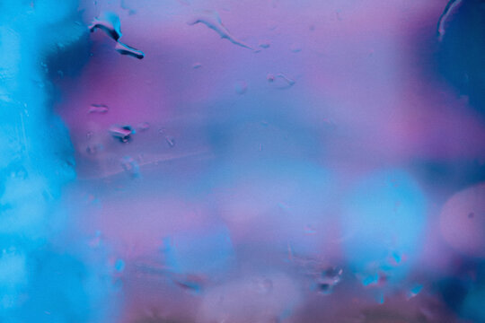 Blue Neon Fog Abstract Grainy Texture with Rain Drops