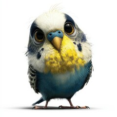 Naklejka premium Colorful budgerigar bird with bright feathers looking curiously at the camera in a playful pose