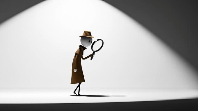 Stick figure detective with magnifying glass