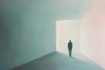 Obraz premium Solitary Figure in a Luminous Corridor An Abstract Painting