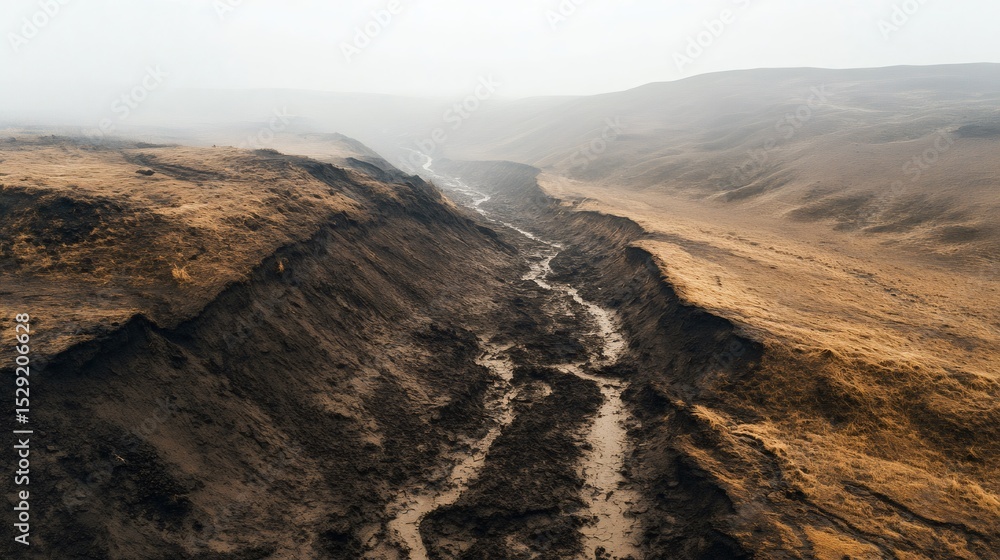 Poster significant earthquake fault line dramatically alters the landscape, creating a deep canyon that car