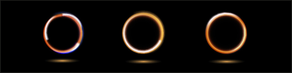 Modern magic witchcraft circle with runes. Ethereal fire portal sign with strange flame spark. Decor elements for magic doctor, shaman, medium. Luminous trail effect on transparent background.
