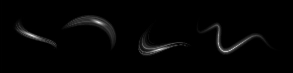 White glowing shiny lines effect vector background. Luminous white lines of speed. Light glowing effect. Light trail wave, fire path trace line and incandescence