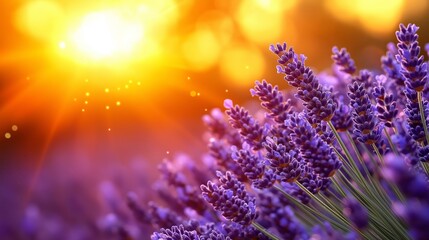 Lavender's Golden Hour: Close-up of vibrant lavender, bathed in the warm, golden rays of the setting sun, evokes a sense of peace and natural beauty.
