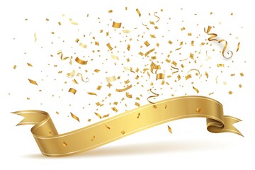 Golden Celebration Confetti and Ribbon Banner Design