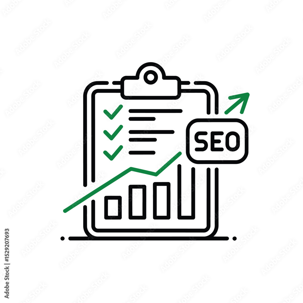 Aufkleber successful seo strategy checklist with growth chart and checkmarks