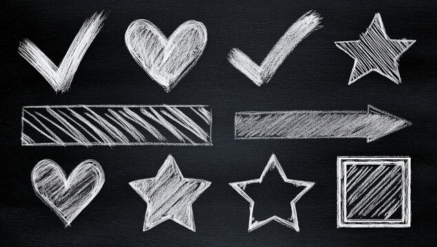 Chalk checkmarks and hearts on blackboard background