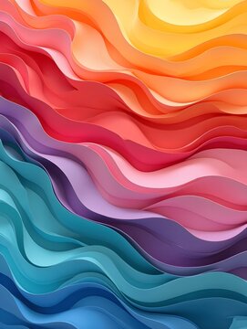 Colorful waves of layered paper sheets create a vibrant abstract background for design use