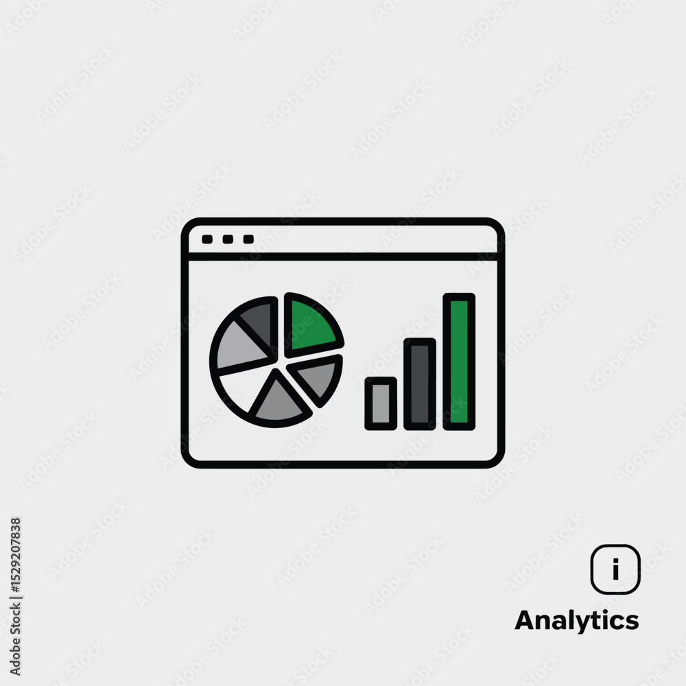 Poster website analytics dashboard icon showing pie chart and bar graph data visualization