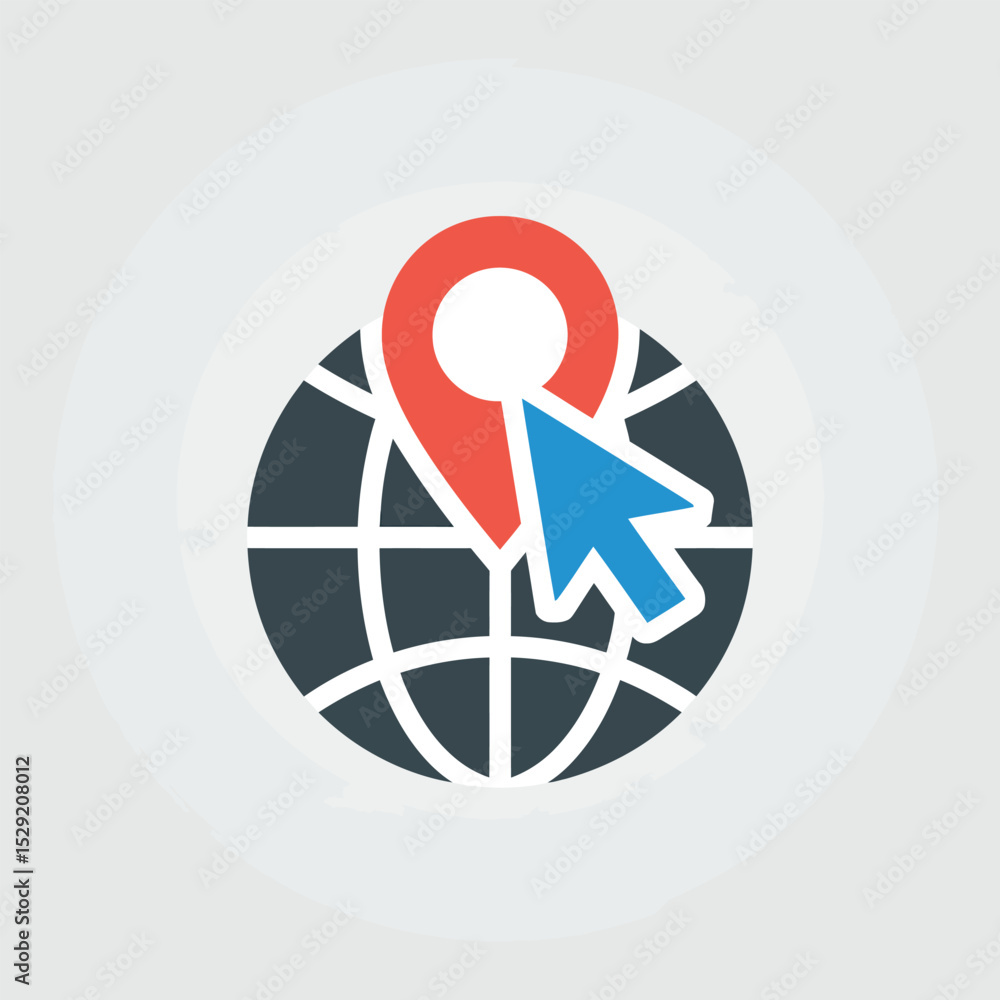 Poster global positioning system click globe map pointer location icon