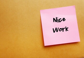 Office envelope with compliment note NICE WORK - giving positive feedback in response to a job well...