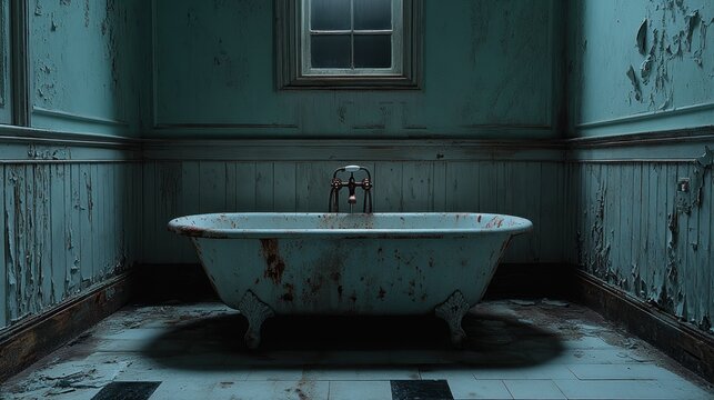 Rusty bathtub in a decaying room