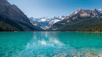 Emerald Green Glacial Lake with Snow-Capped Peaks