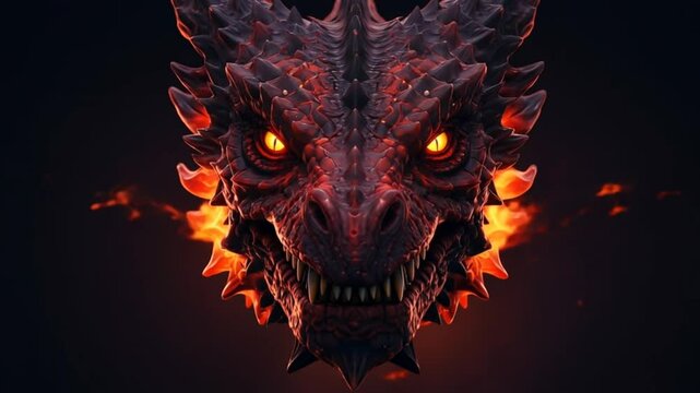 Dragon head with fire dark background