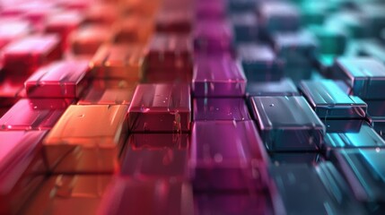 Obraz premium An artistic close-up of colorful, shiny blocks arranged in a captivating abstract pattern, blending vibrant hues and shapes together, evoking feelings of creativity and modern design.