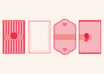 Cute vector illustrations of pink and red label elements for valentines day or special occasions with decorative striped backgrounds bows and hearts