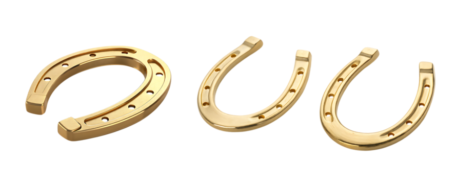 Golden horseshoe bundle, png, lucky charm on transparent background
