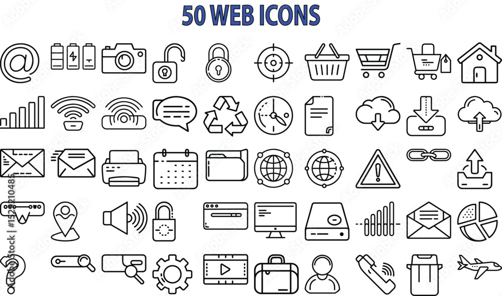 Poster fifty high quality web icons isolated on white background perfect for website design