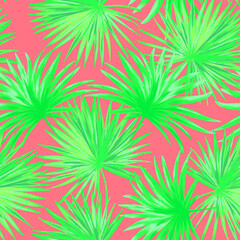 Jungle vector pattern with tropical leaves.Trendy summer print. Exotic seamless background.	
