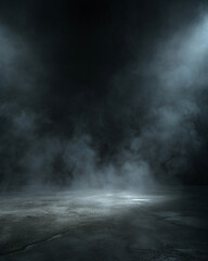 Dark Smoky Room with Cracked Stone Floor and Dramatic Spotlight