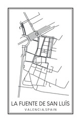 Hand drawn printable downtown road map poster of district LA FUENTE DE SAN LUÍS of the Spanish city of VALENCIA on solid white background with city name