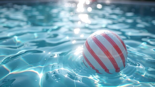 A colorful beach ball gently floating on the surface of a sparkling pool, capturing the essence of summer fun, relaxation, and leisure activities by the water.