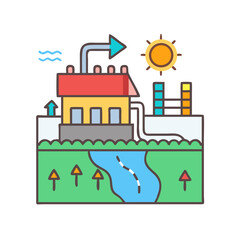 Obraz premium New energy solution icon set solar, energy, wind, biomass, geothermal, hydropower, renewable, sustainable, efficiency, wave, eolic, battery, storage, grid, turbine, hydrogen, and generator icons