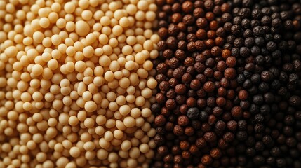 Yellow and Brown Mustard Seeds: A close-up shot of yellow and brown mustard seeds, highlighting their textures and colors.  The image is perfect for culinary or agricultural uses. 