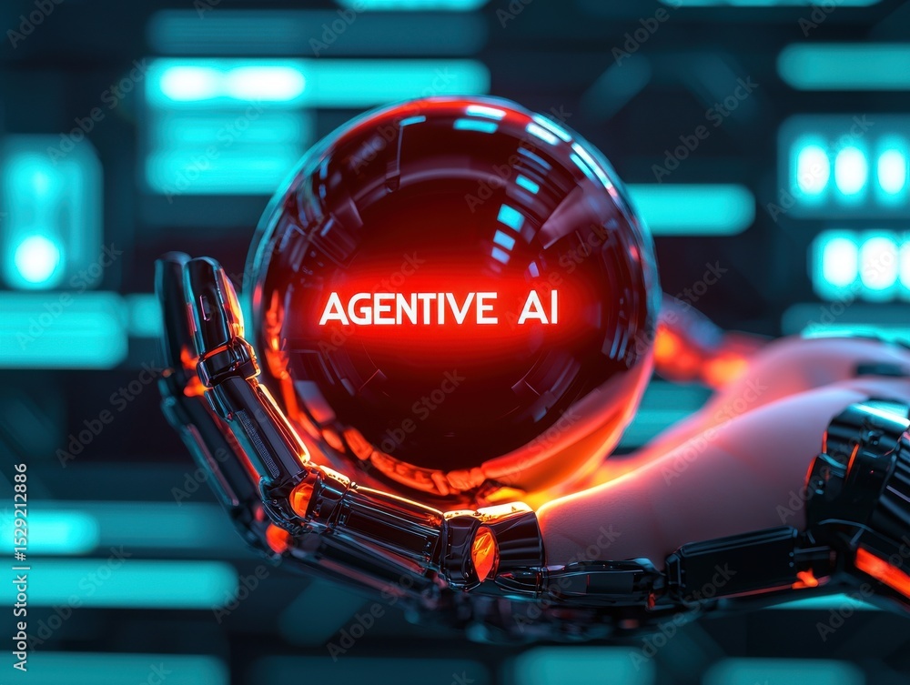 Poster a robotic hand holds a glowing red orb labeled 