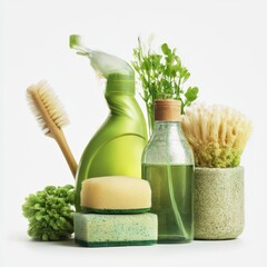 ecofriendly cleaning supplies set symbolizing sustainable home care isolated