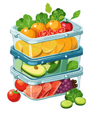 Healthy Food Storage Containers with Fruits and Vegetables Vector Illustration