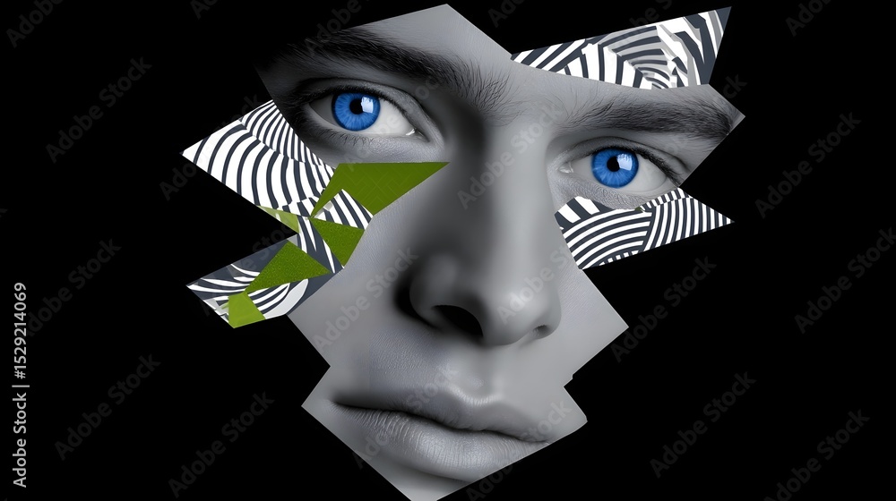 Poster fragmented face with ethereal geometric patterns
