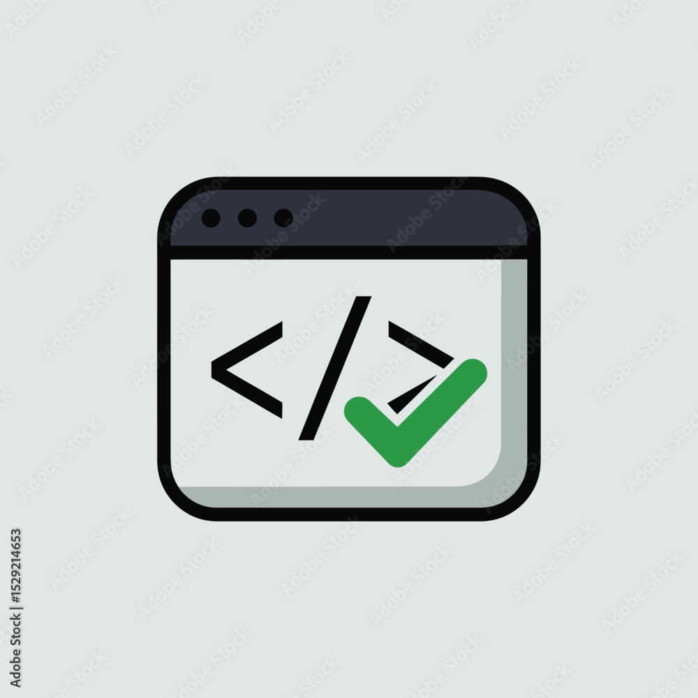Poster website development success checkmark icon browser window code approved