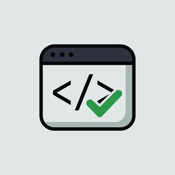Website development success checkmark icon browser window code approved