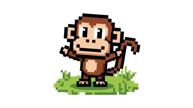Pixelated monkey character in retro video game art