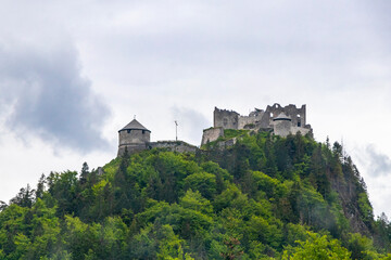 Ehrenberg Castle and Highline on a hill in Tyrol Austria.