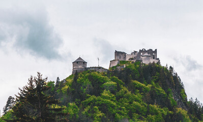 Ehrenberg Castle and Highline on a hill in Tyrol Austria.