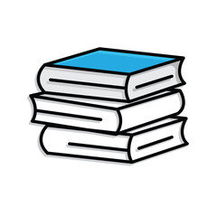 education icon. book or ebook. three stacked books. smart, learning, clever. Mixed design style