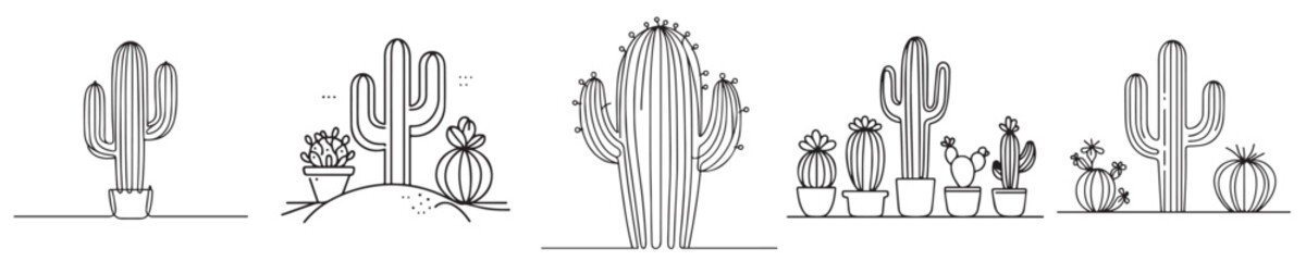 cactus vector continuous line style