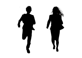 走るスーツの男性と女性シルエット
