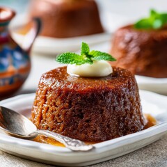 closeup shot ready to serve Malva Pudding vibrant detail ethnic cuisine isolated background ratio
