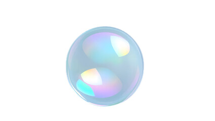 Realistic transparent soap bubble with subtle rainbow light reflection.
