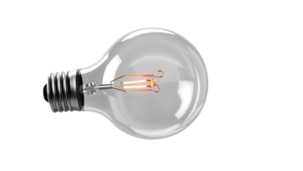 Glowing filament light bulb on transparent background, realistic design.
