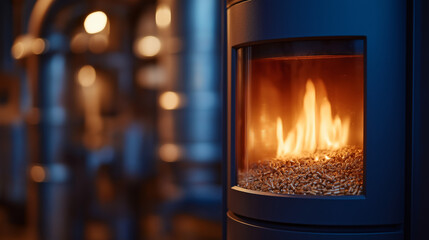 Modern Wood Pellet Heating Stove in Boiler Room