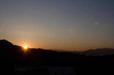 sunset over the town