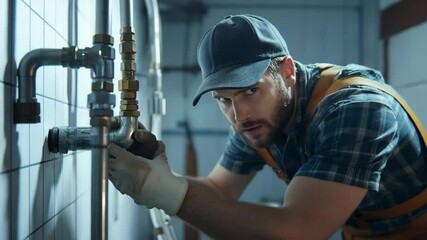 Plumber repairing pipes in a building