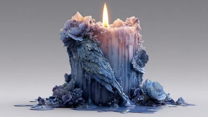 Elegant blue and pink candle with floral and bird decorations in a repeating pattern - Powered by Adobe