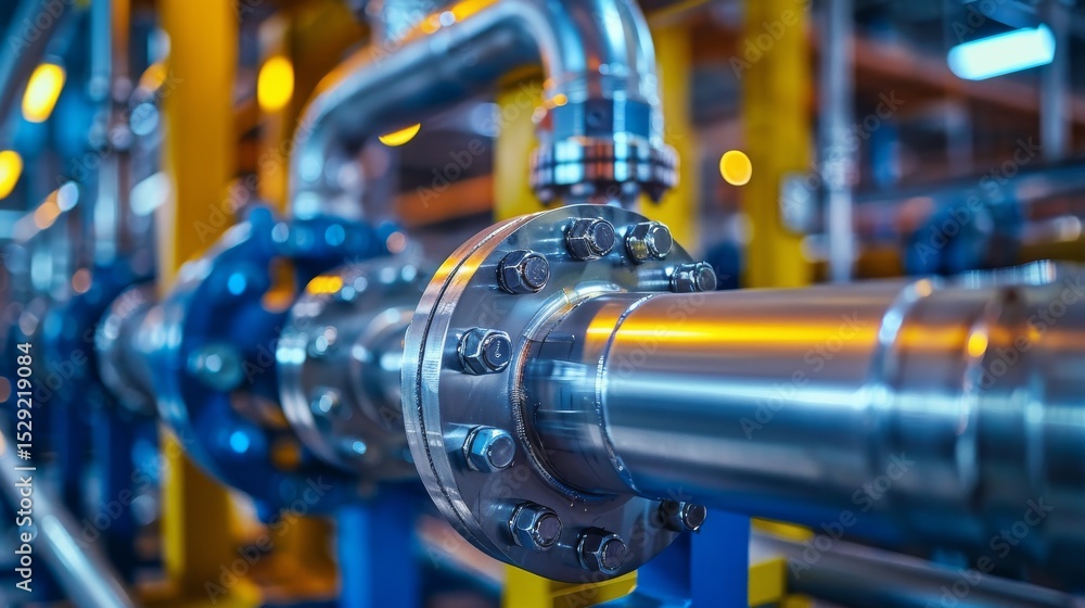 Aufkleber a detailed view of a stainless steel industrial pipeline showcases the precision and complexity of m