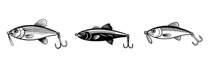 set of vintage fishing lure vector illustration